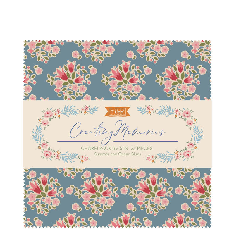 Tilda Fabric: Charm Pack: Permanent: Creating Memories: 12.5 x 12.5cm: Summer: 32 Pieces