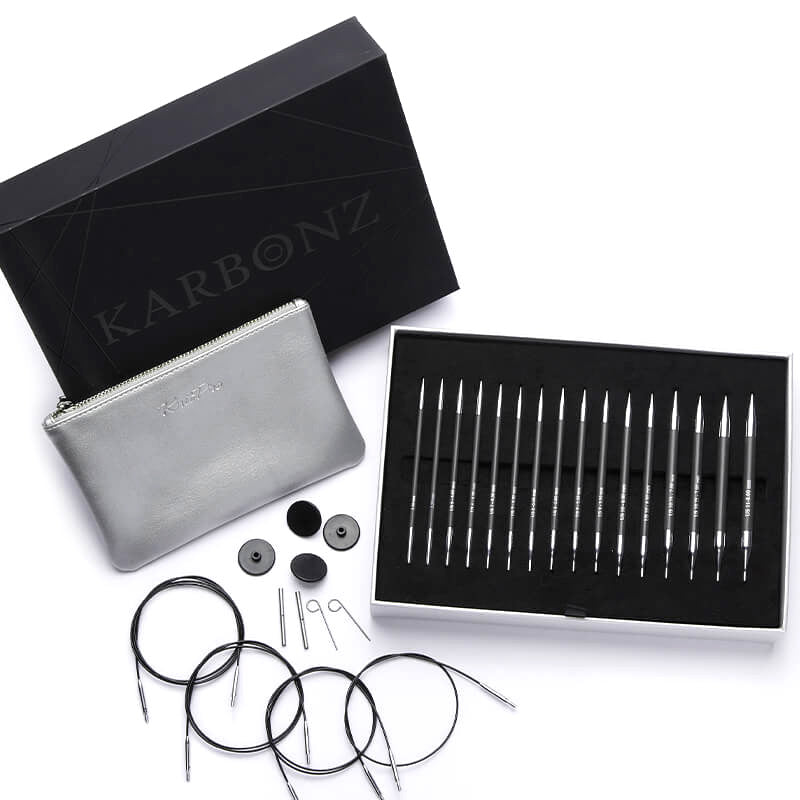 Knitpro Knitting Pins: Circular: Interchangeable: Karbonz set