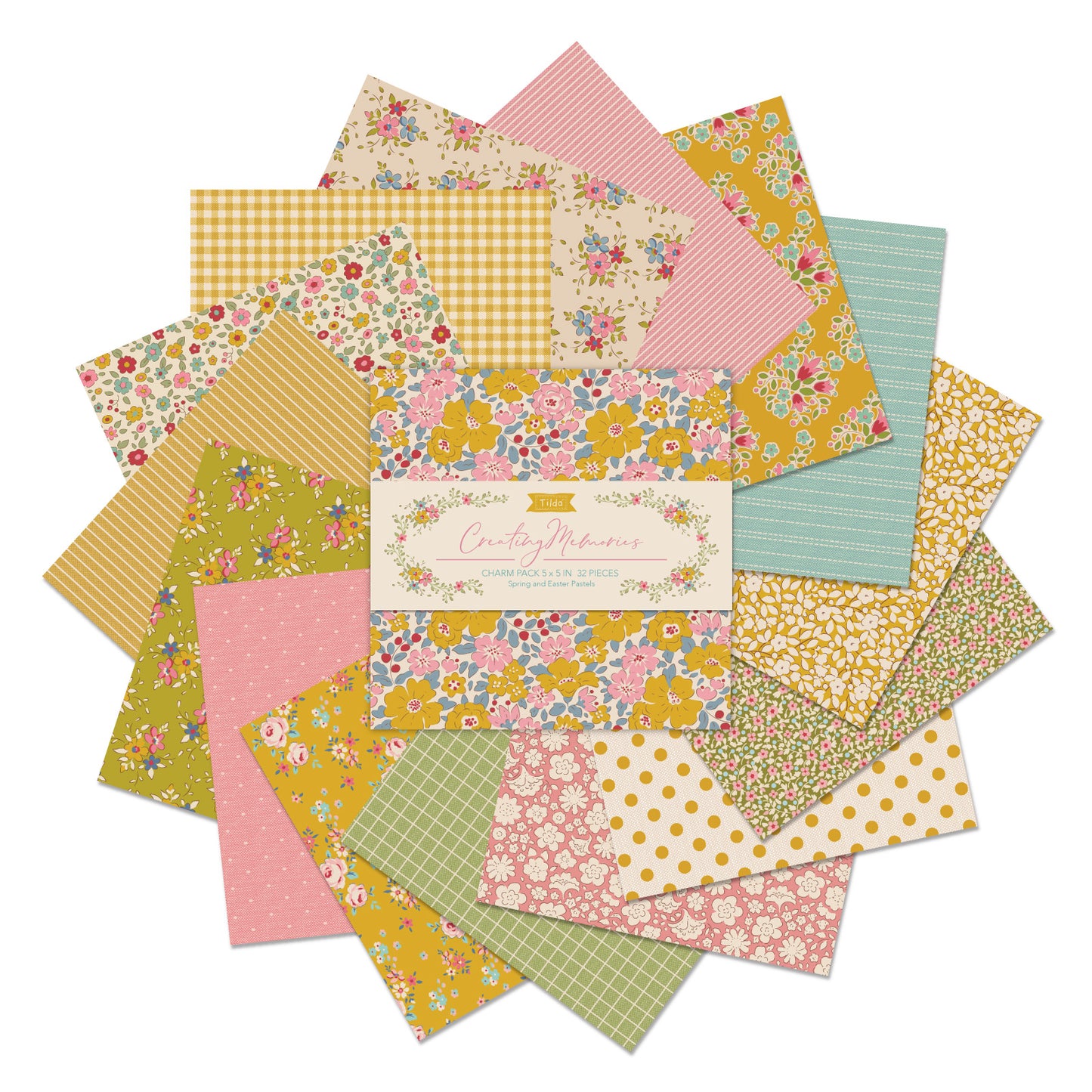Fabric: CTilda Charm Pack: Permanent: Creating Memories: 12.5 x 12.5cm: Spring: 32 Pieces